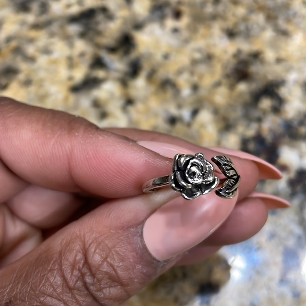Silver Rose Flower Adjustable Ring - image 5